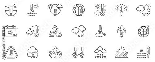 Weather icons set. editable line icons. climate, outline, forecast symbols