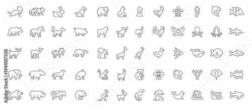 Animals icons set . editable line icons, outline, wildlife and nature symbols