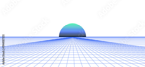 Photos PNG image ofStylized retro synthwave horizon featuring a vibrant striped sunset