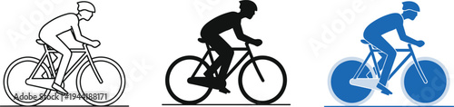 Flavector cyclist illustration set showing diverse bicycle styles black white and blue gradient vector design