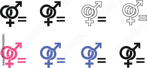 Gender equality icons set with male female symbols and equals sign, vector illustration design - flavector