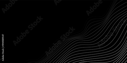 Dot and line white flow lines texture for fishing net. Modern black background