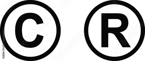 Black copyright and registered trademark symbols on white background icon sign