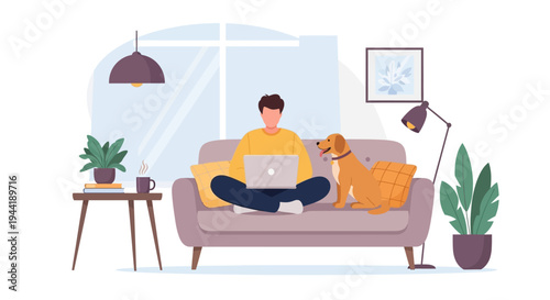Man sitting on couch with dog.