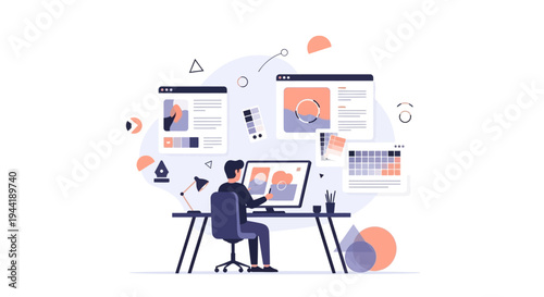 Man working on computer desk.