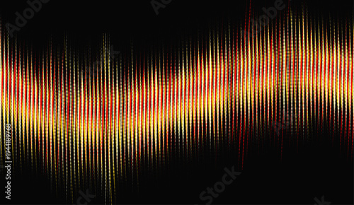 Abstract glowing halftone wave with vertical dot lines on dark background.