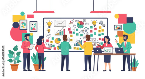 Diverse group of people brainstorming together.