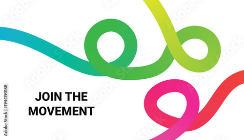 Vibrant ribbon graphic with join the movement slogan