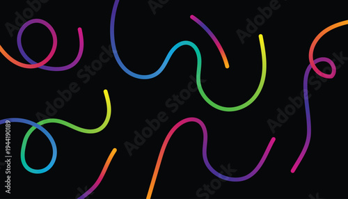 Neon colorful glowing wavy lines on a black background