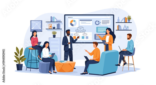 Business people discussing in office meeting.