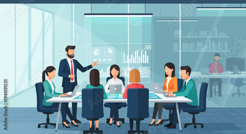 Business people sitting at meeting table.