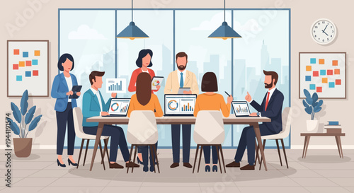 Business people working at office table.