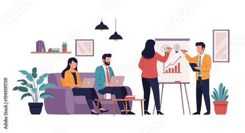 Business people discussing on whiteboard.