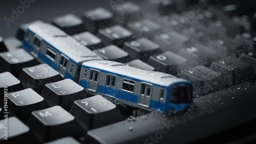Miniature Train Crashing Through Computer Keyboard - Digital Disruption
