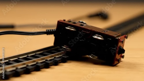 Miniature Train on Tracks, Close-Up View