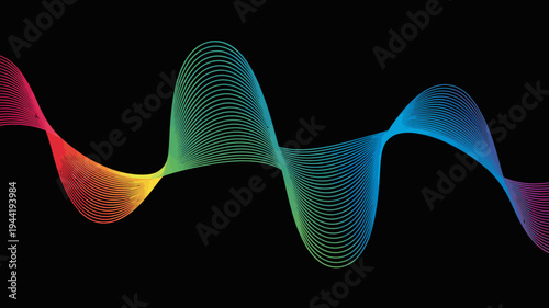 A vibrant colorful waveform stretches across a black background resembling sound waves or an equalizer display high quality professional detailed modern elegant stylish clean crisp digital