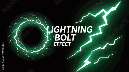 A dramatic visual depicts a swirling vortex of green lightning and a sharp jagged lightning bolt on a dark background high quality professional detailed modern elegant