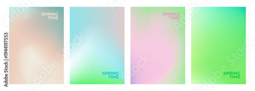 Set of Springtime color backgrounds. Soft color gradients. Blurred effect for Spring season creative graphic design. Vector illustration.
