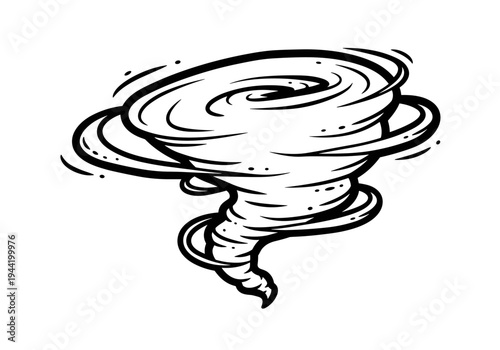 Stylized Tornado Illustration with Swirling Winds and Debris.