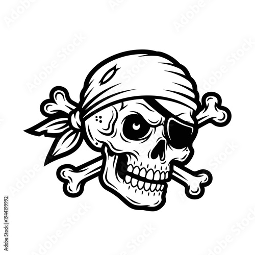 Pirate Skull and Crossbones with Eye Patch and Bandana.