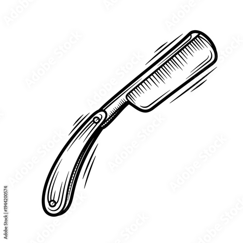 Vintage Straight Razor Hand Drawn Sketch Illustration.