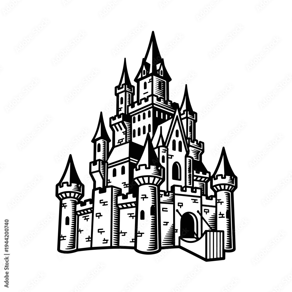 Fototapeta premium Majestic Medieval Castle with Towers and Turrets.
