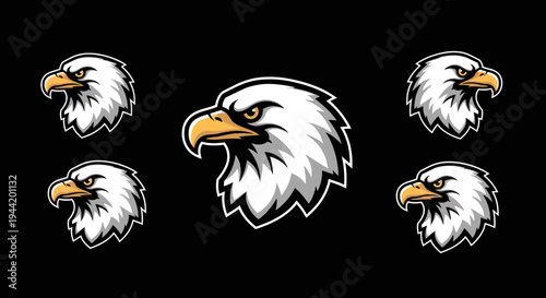 Majestic bald eagle head mascot design set with fierce expression.