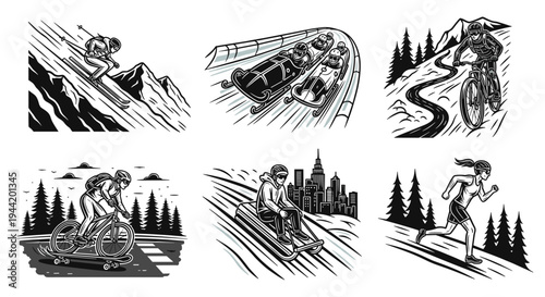 Collection of Winter and Summer Sports Illustrations.