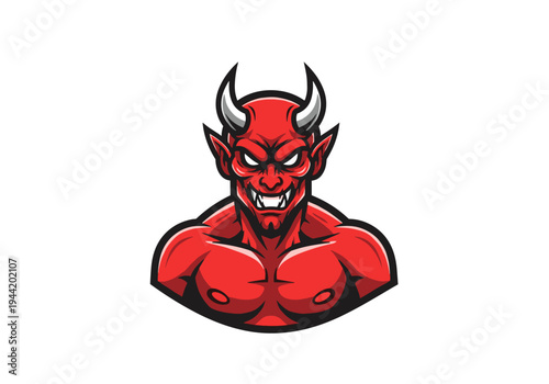 Red Devil Mascot Illustration with Horns and Fangs.