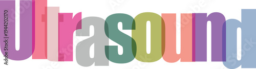 Colorful Overlapping 'Ultrasound' Text Design on White Background