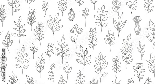 Hand Drawn Botanical Elements Seamless Pattern.