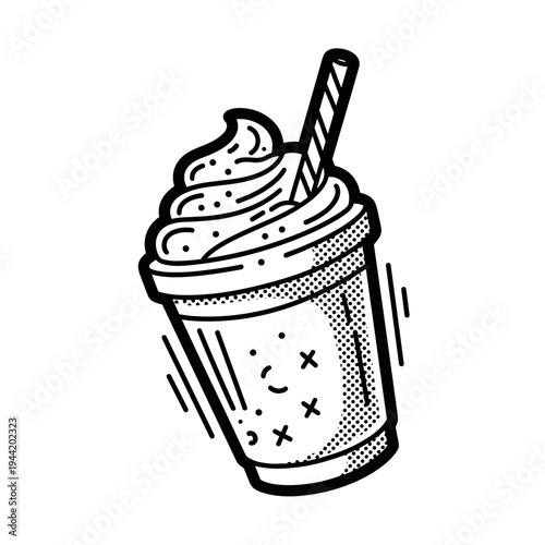 Delicious Milkshake with Whipped Cream and Straw in a To-Go Cup.