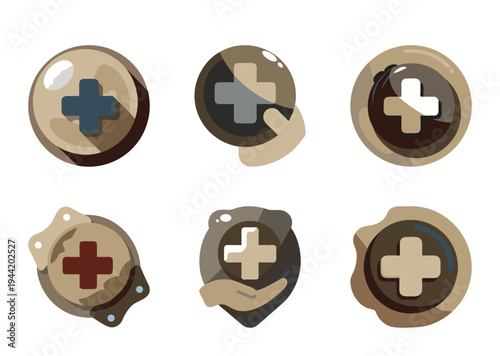 Conceptual flat design icons representing first aid and medical care services