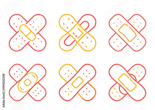 Minimalist First Aid Plaster Icon Set with Crisscross Design on a White Background