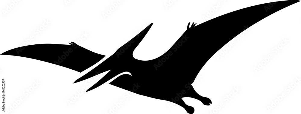 Obraz premium Flying pterodactyl dinosaur silhouette vector illustration isolated on white background 