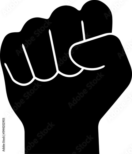 Raised fist silhouette icon symbol of power, protest, resistance and unity vector illustration
