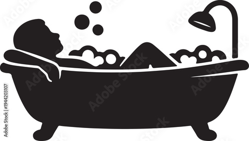 Person relaxing in bathtub icon silhouette vector illustration