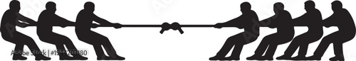 two teams pulling rope in tug of war competition silhouette vector