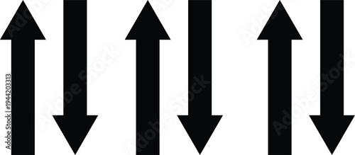 A group of five black arrows pointing up and down in a symmetrical pattern on a white background