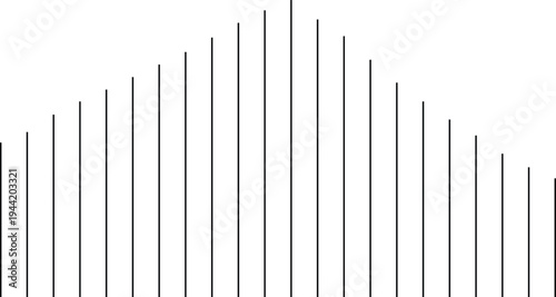 A black and white graphic image of a sound wave or a barcode like pattern on a plain white background with varying line heights