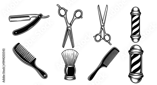 Vintage Barber Shop Tools and Equipment Set for Hairdressing.