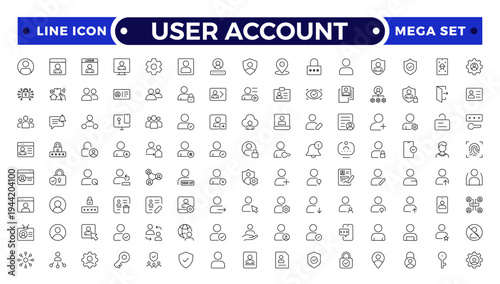User account outline icon set. Containing profile, password, login, username, avatar, connect, add friend and more. Outline vector icons collection.