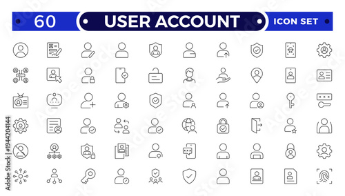 User account outline icon set. Containing profile, password, login, username, avatar, connect, add friend and more. Outline vector icons collection.