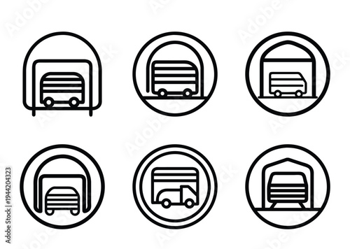 Garage storage icons featuring different vehicle shapes in circle frames