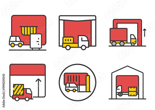 Logistics and Transportation Icons Representing Delivery and Distribution Processes Efficiently
