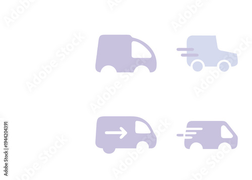 Stylized icons of delivery trucks suggesting movement and transportation concepts