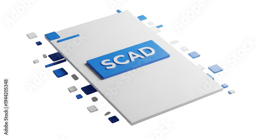 A blue and white square with scad logo on a transparent background with various colored squares