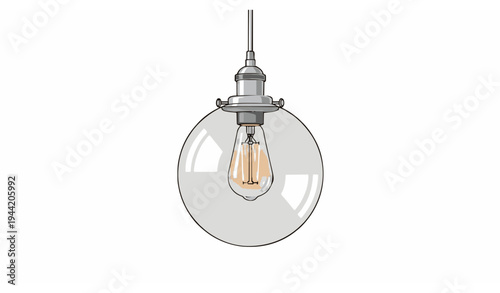 Vintage industrial filament pendant lamp clear glass cafe hanging light vector illustration