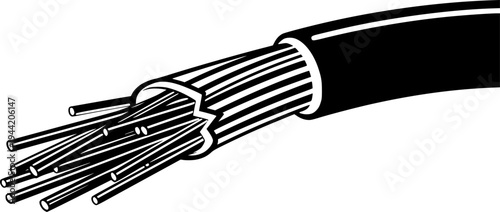 Electrical wire cable icon featuring simple line art of exposed strands for technical connection and infrastructure – Black Vector Illustration