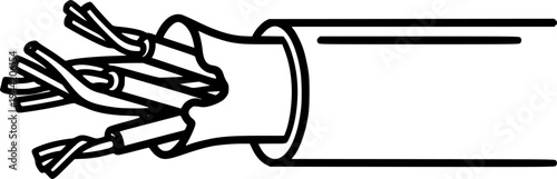 Electrical wire cable icon featuring simple line art of exposed strands for technical connection and infrastructure – Black Vector Illustration